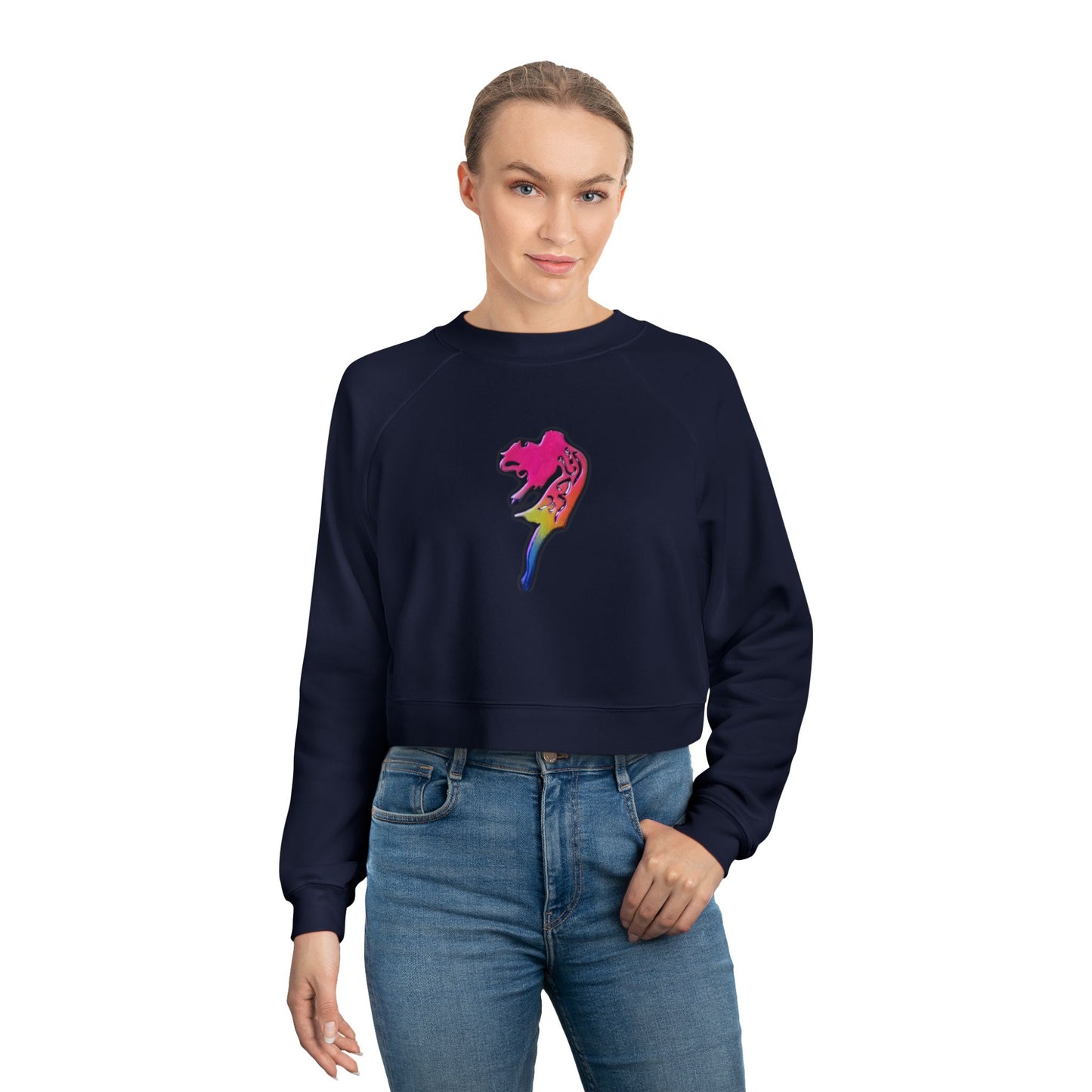 Cropped Sweatshirt with Arabic Text 'I am Free' within the design.