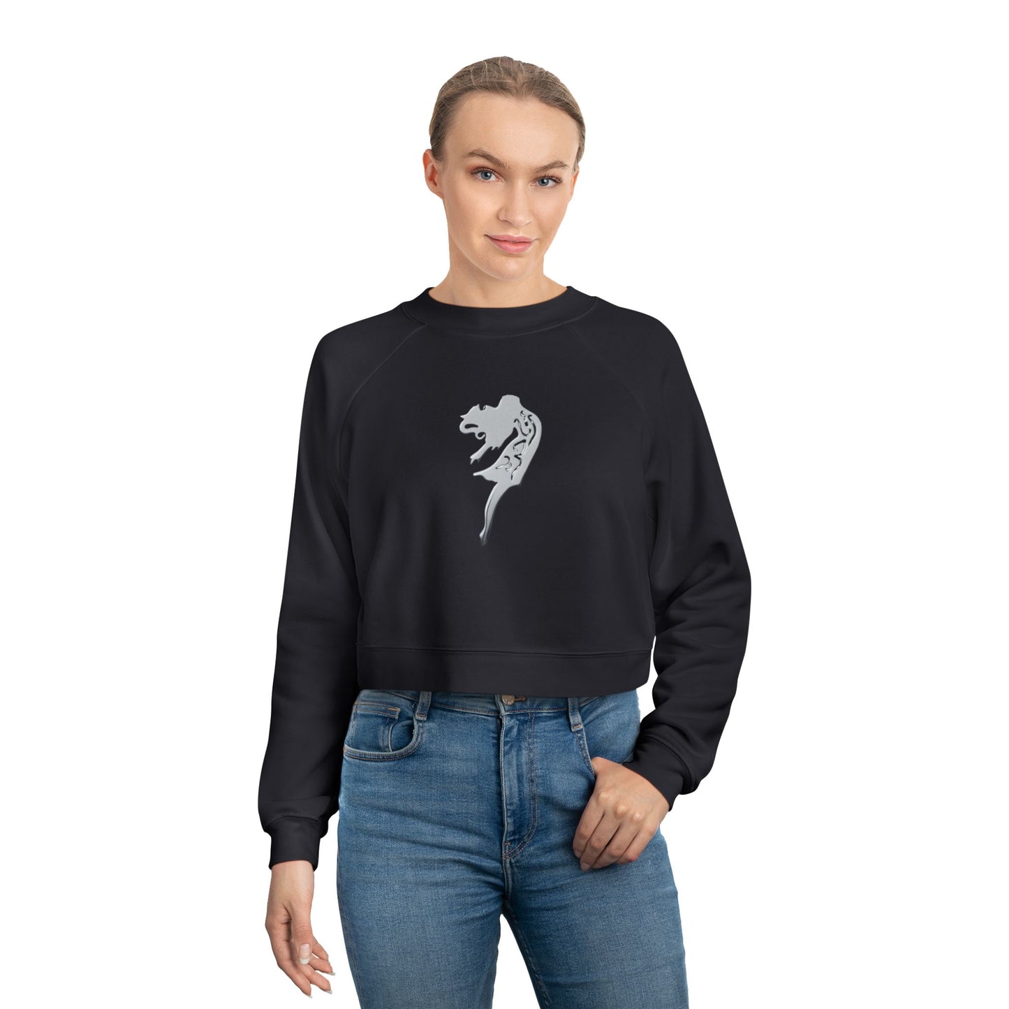 Cropped Sweatshirt with Arabic Text 'I am Free' within the design.